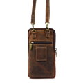 Pánska crossbody taštička z brúsenej hnedej kože na mobil a doklady Nordee DOH-SP-01