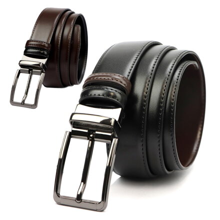 Kožený opasok čierny – strieborná pracka, kontrastné putko, 3,5 cm Nordee 