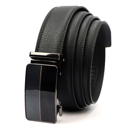 Pánsky čierny kožený opasok s lesklou automatickou prackou – šírka 3,5 cm