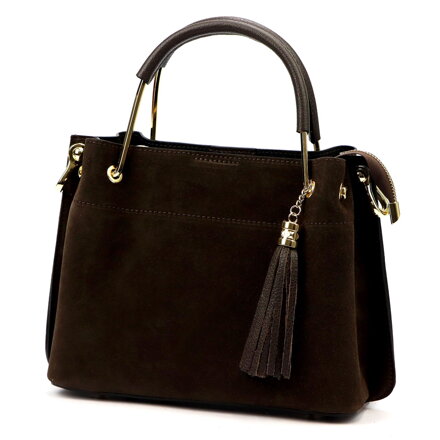 Dámska kožená kabelka z brúsenej hnedej kože s dlhým popruhom  Dámska kožená kabelka z brúsenej hnedej kože s dlhým popruhom