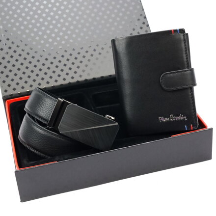 Darčekový set – pánska kožená peňaženka Pierre Cardin a opasok s automatickou prackou 