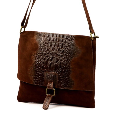 Dámska kožená kabelka z kombinácie croco lesklej a brúsenej kože – elegantná a výrazná