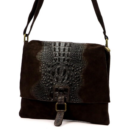 Dámska kožená kabelka z kombinácie croco lesklej a brúsenej kože – elegantná a výrazná