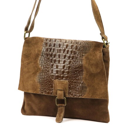 Dámska kožená kabelka z kombinácie croco lesklej a brúsenej kože – elegantná a výrazná