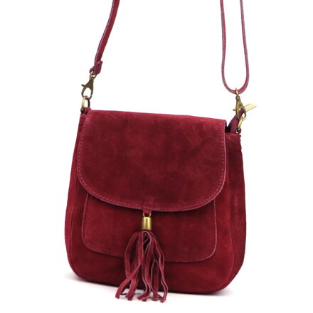 Kožená crossbody kabelka Luka 26-169 s oblou chlopňou a strapcom