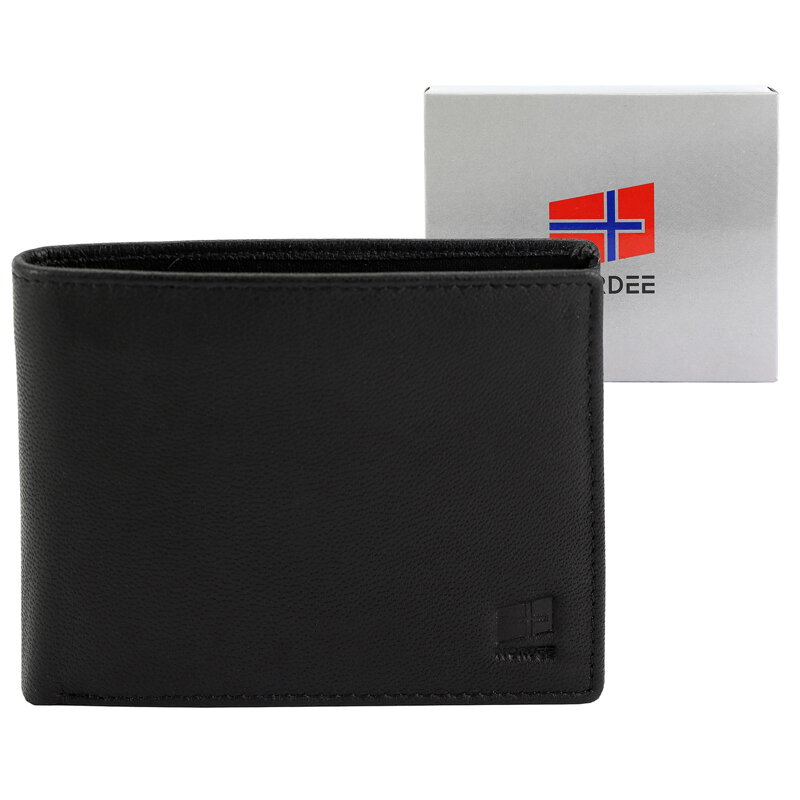 Elegantná pánska kožená peňaženka Nordee v čiernej farbe bez vonkajšieho zapínania Nordee  Elegantná pánska kožená peňaženka Nordee v čiernej farbe bez vonkajšieho zapínania Nordee