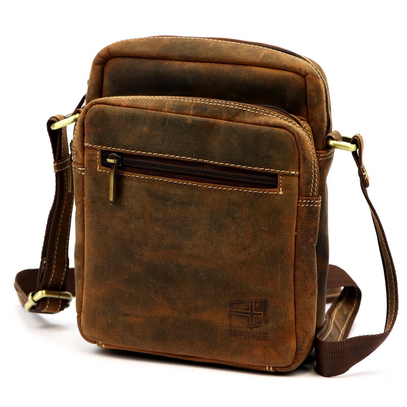 Pánska príručná taška z brúsenej kože – praktická, pevná a s viacerými zipsovými priečinkami