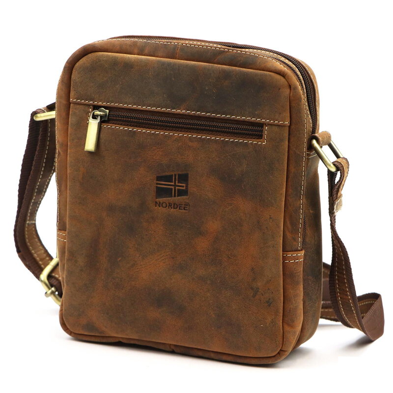 Pánska kožená crossbody taška – brúsená hnedá Nordee 
