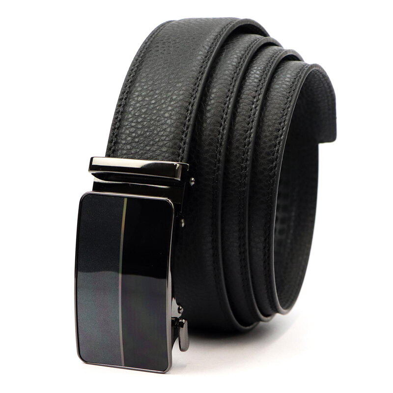 Pánsky čierny kožený opasok s lesklou automatickou prackou – šírka 3,5 cm