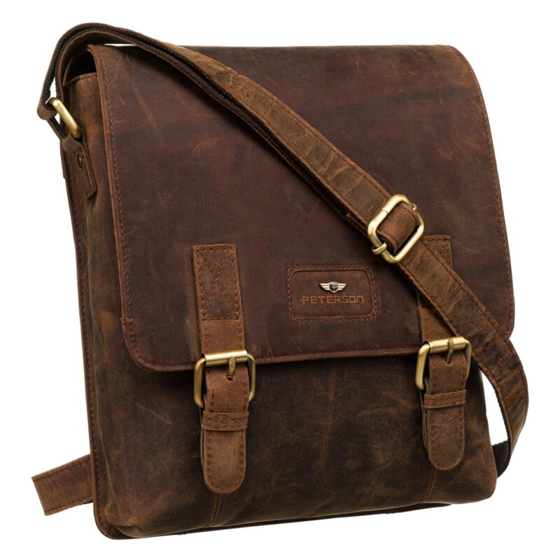 Pánska kožená crossbody taška v hnedej farbe s klopou – Peterson Pánska kožená crossbody taška v hnedej farbe s klopou – Peterson
