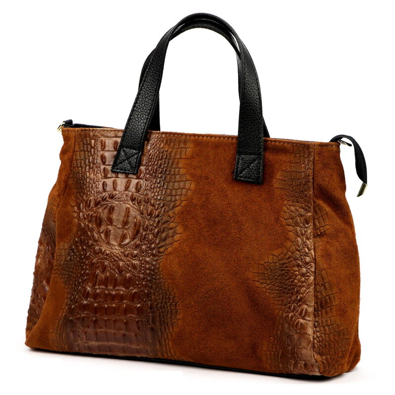 Veľká dámska kožená kabelka z prírodnej kože na formát A4 Luka 26-034 CROCO