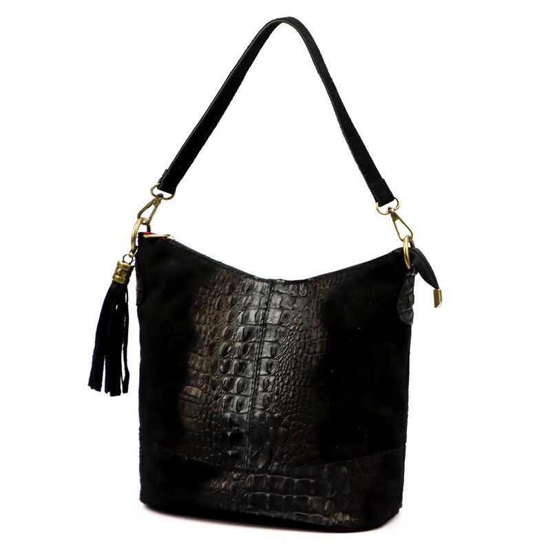 Dámska kožená taška z prírodnej kože s popruhom Luka 26-027 CROCO