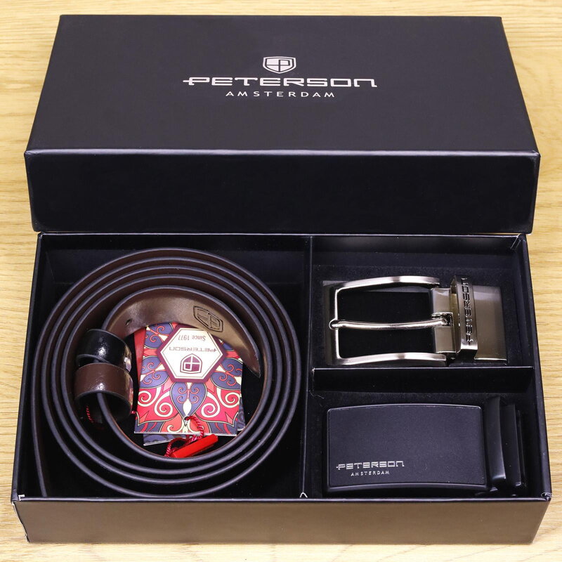 Darčeková sada pre muža: obojstranný kožený opasok a dve pracky Peterson 