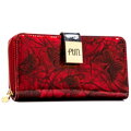 Lakierowany, duży portfel-piórnik damski ze skóry naturalnej w czerwonym kolorze - Peterson