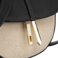 Béžovo-čierna dámska crossbody taška z prírodnej kože a canvas plátna – polkruhový tvar Peterson