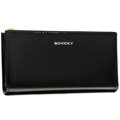 Czarny, duży portfel damski ze skóry ekologicznej zamykany suwakiem i zatrzaskiem - Rovicky