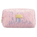 Ružová dámska kozmetická taštička z polyesteru s flitrami