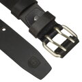 Czarny pasek męski ze skóry naturalnej z klasyczną, srebrną, podwójną klamrą - Peterson