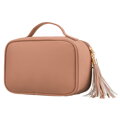 Béžová dámska kozmetická taštička s praktickým úchytom