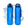 Modrá tritanová fľaša na vodu so šnúrkou a motivačnou stupnicou – 1000 ml