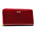 Czerwony portfel-piórnik damski z lakierowanej skóry naturalnej wyposażony w system RFID  - Rovicky