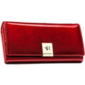 Duży portfel damski z lakierowanej skóry naturalnej w czerwonym kolorze zamykany na zatrzask - Rovicky