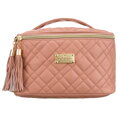 Ružová prešívaná dámska kozmetická taštička z textilného materiálu na zips