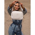 Elegantná béžová dámska crossbody taška z eko kože so zlatými detailmi