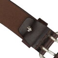 Pasek męski ze skóry naturalnej w ciemnobrązowym kolorze z klasyczną, srebrną klamrą - Peterson