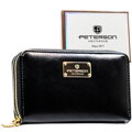 Czarny portfel damski w typie piórnika ze skóry ekologicznej wyposażony w system RFID - Peterson