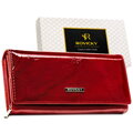 Portfel damski lakierowany czerwony duży ze skóry naturalnej i ekologicznej ochrona RFID - Rovicky