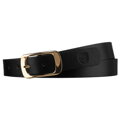 Čierny úzky dámsky opasok z ekologickej kože so zlatou prackou