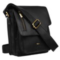 Pánska čierna kožená messenger taška s chlopňou, zavesená na nastaviteľnom popruhu - Peterson