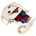 Malá béžová dámska crossbody taška z ekologickej kože so zlatými detailmi, dvomi popruhmi a príveskom – Peterson