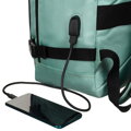 Dvojkomorový cestovný ruksak v tyrkysovej farbe s uchytením na kufor a USB portom - Peterson