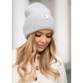 Sivá zimná dámska čiapka Beanie z angory a akrylu s logom