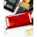 Duży portfel damski na suwak czerwony lakierowany ze skóry naturalnej i ekologicznej  RFID STOP - Rovicky