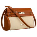 Dámska crossbody kabelka Peterson v ecru a hnedej farbe so zapínaním na zips a magnet