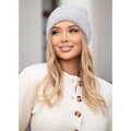 Sivá zimná dámska čiapka Beanie z angory a akrylu s logom