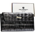 Szary portfel damski ze skóry ekologicznej zamykany na zatrzask - Peterson
