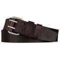 Pasek męski ze skóry naturalnej w ciemnobrązowym kolorze z klasyczną, srebrną klamrą - Peterson