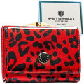 Czerwony portfel damski ze skóry ekologicznej i naturalnej w cętki, zamykany biglem i zatrzaskiem - Peterson
