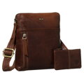 Pánska hnedá kožená crossbody taška s jednou komorou a zipsovým zapínaním