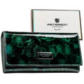 Elegancki, zielony, lakierowany portfel damski z kwiatowym wzorem RFID STOP Peterson