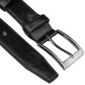 Pánsky čierny opasok z eko-kože so striebornou prackou - Peterson