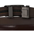 Pasek męski w ciemnobrązowym kolorze wykonany ze skóry naturalnej, wyposażony w klamrę automatyczną - Peterson