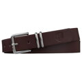 Tmavohnedý úzky dámsky opasok z ekologickej kože so striebornou prackou