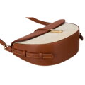 Béžovo-hnedá dámska crossbody taška z prírodnej kože a canvas plátna – polkruhový tvar Peterson