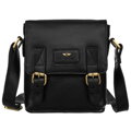 Čierna pánska messenger taška z pravej kože, zapínaná na zips a patentky - Peterson