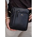 Čierna pánska kožená crossbody taška Peterson + puzdro na kľúče